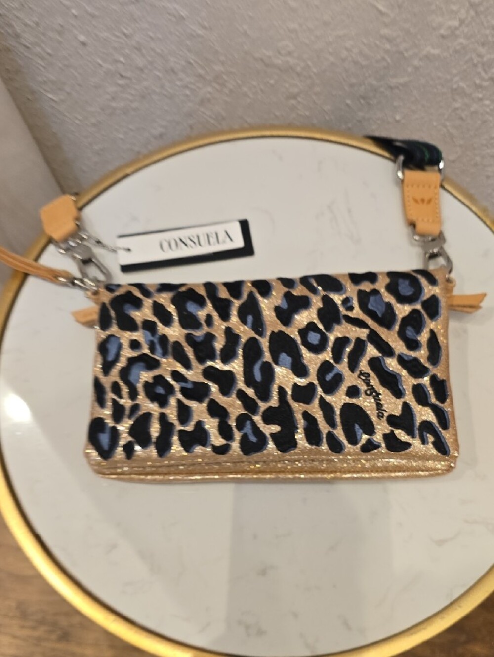 Consuela Gold Leopard UPTOWN Crossbody with Black and Blue Accents - Picture 8 of 10